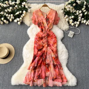 - Printed ruffled mermaid dress GEU1112
