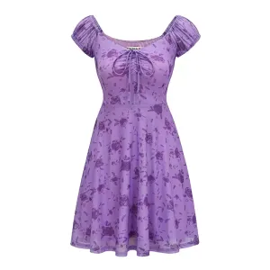 - Sexy retro purple rose deep V-neck dress GEU1295
