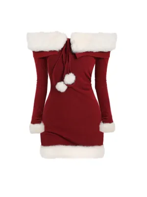 - women's autumn and winter lamb fur collar knitted dress GEU875