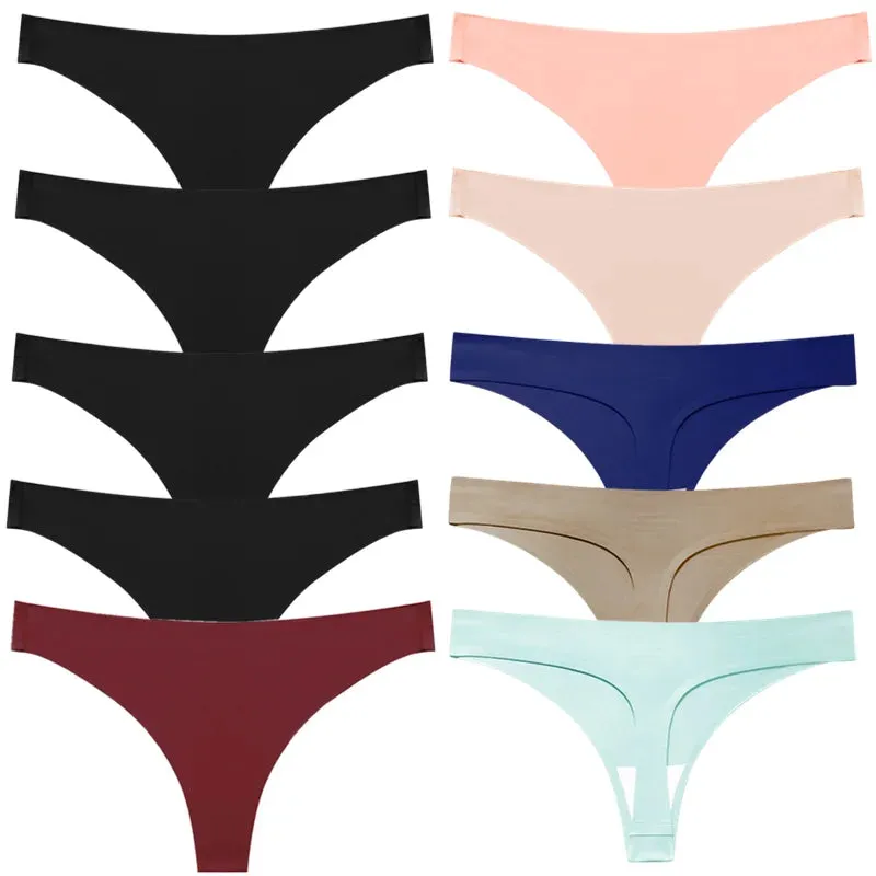 10 Pcs Seamless Silk Satin Thongs – Sexy Women’s Underwear & G-Strings