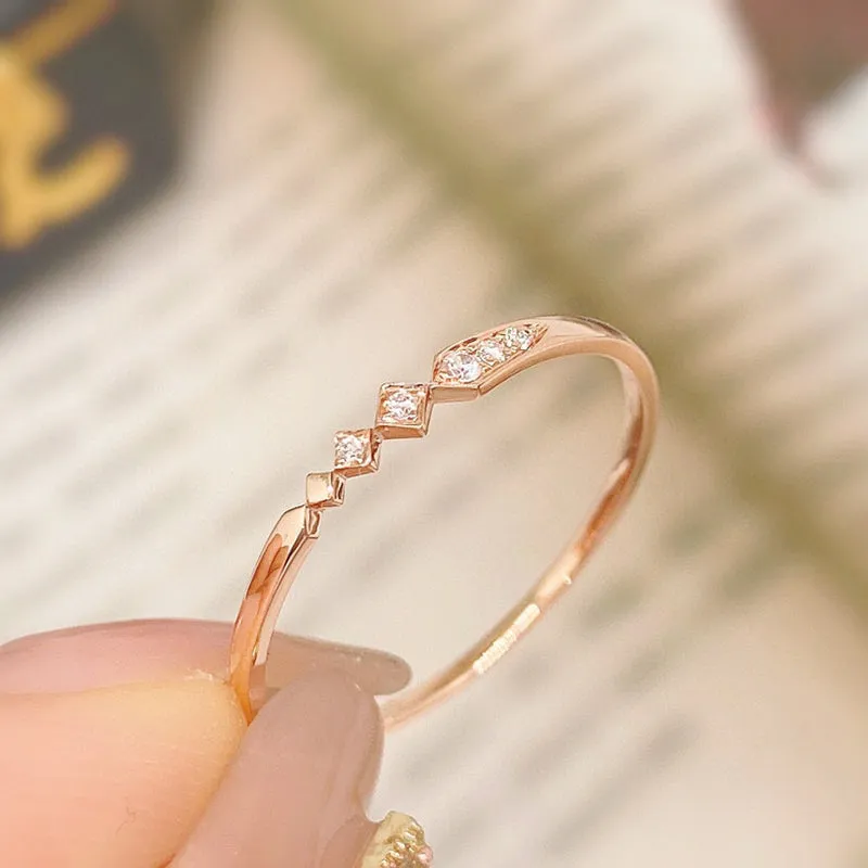 18K Gold Simple Fresh Diamond Ring Exclusively Handcrafted 0.028 Carat Natural Diamond (H-F Color, VS1-VS2 Clarity)