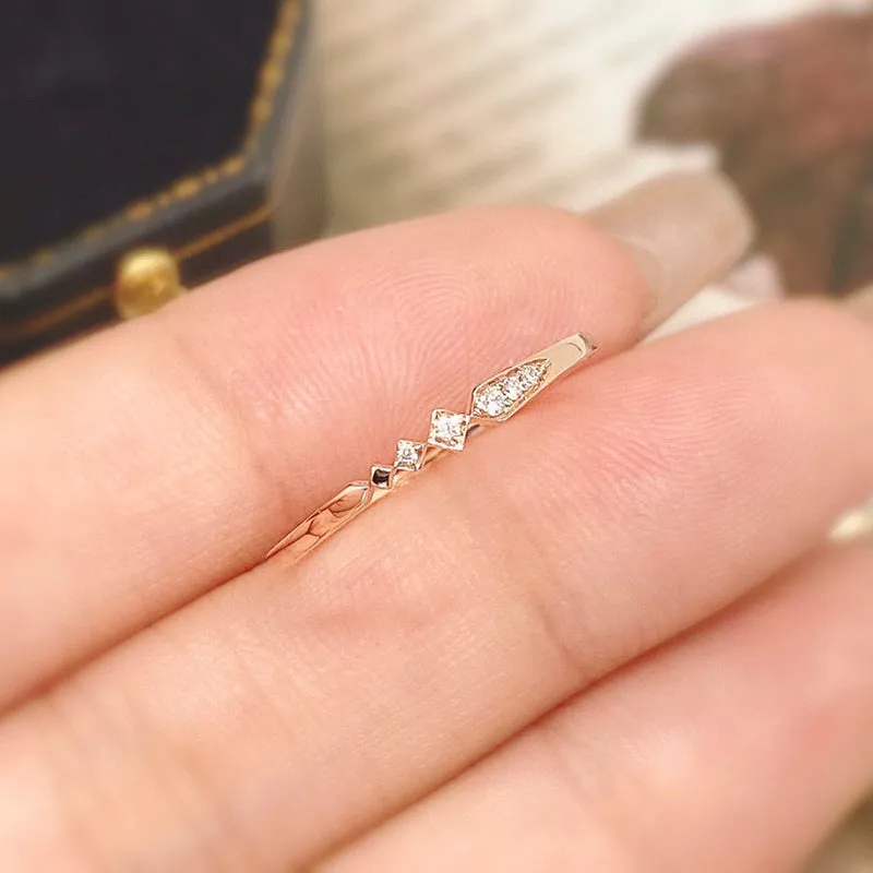 18K Gold Simple Fresh Diamond Ring Exclusively Handcrafted 0.028 Carat Natural Diamond (H-F Color, VS1-VS2 Clarity)