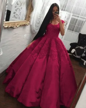 2018 Dark Red Satin Lace Quinceanera Dresses Ball Gowns Sweet 16 Dress vestidos de quinceañera