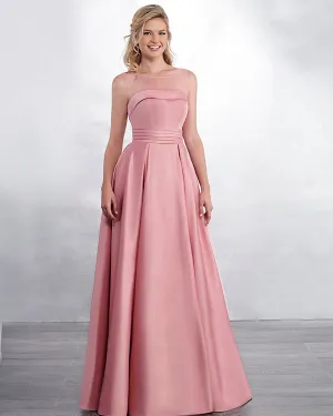 2019 Sexy Sheer Neck Pink Satin Bridesmaid Dresses A-line Party Gown Floor Length