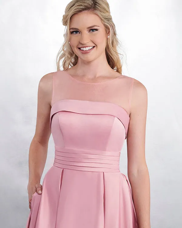2019 Sexy Sheer Neck Pink Satin Bridesmaid Dresses A-line Party Gown Floor Length