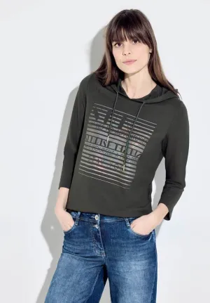321128- Foil Print Hoodie T-Shirt- Strong Khaki- Cecil