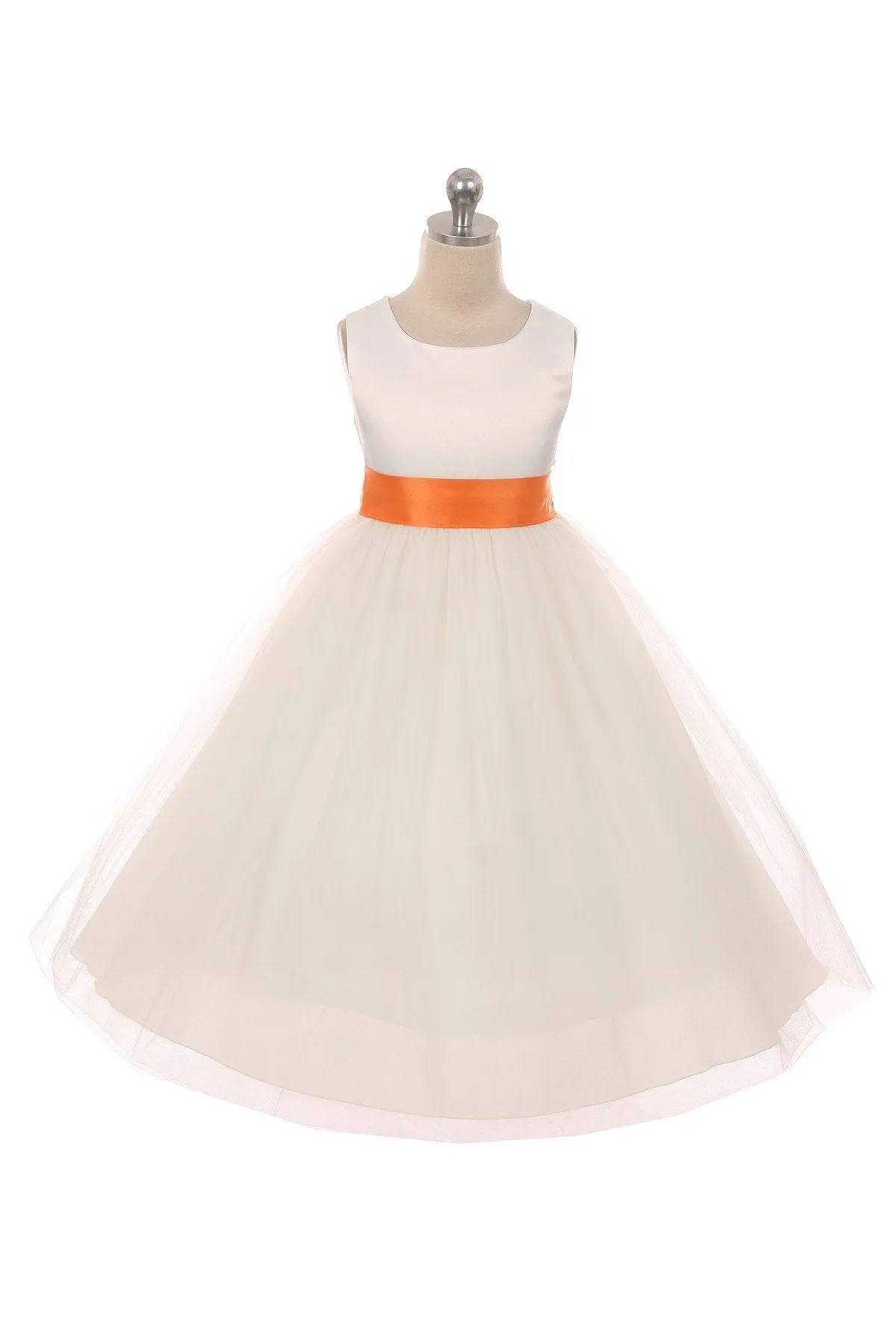 411 Satin Sash Bow Girl Dress (Ivory Dress)