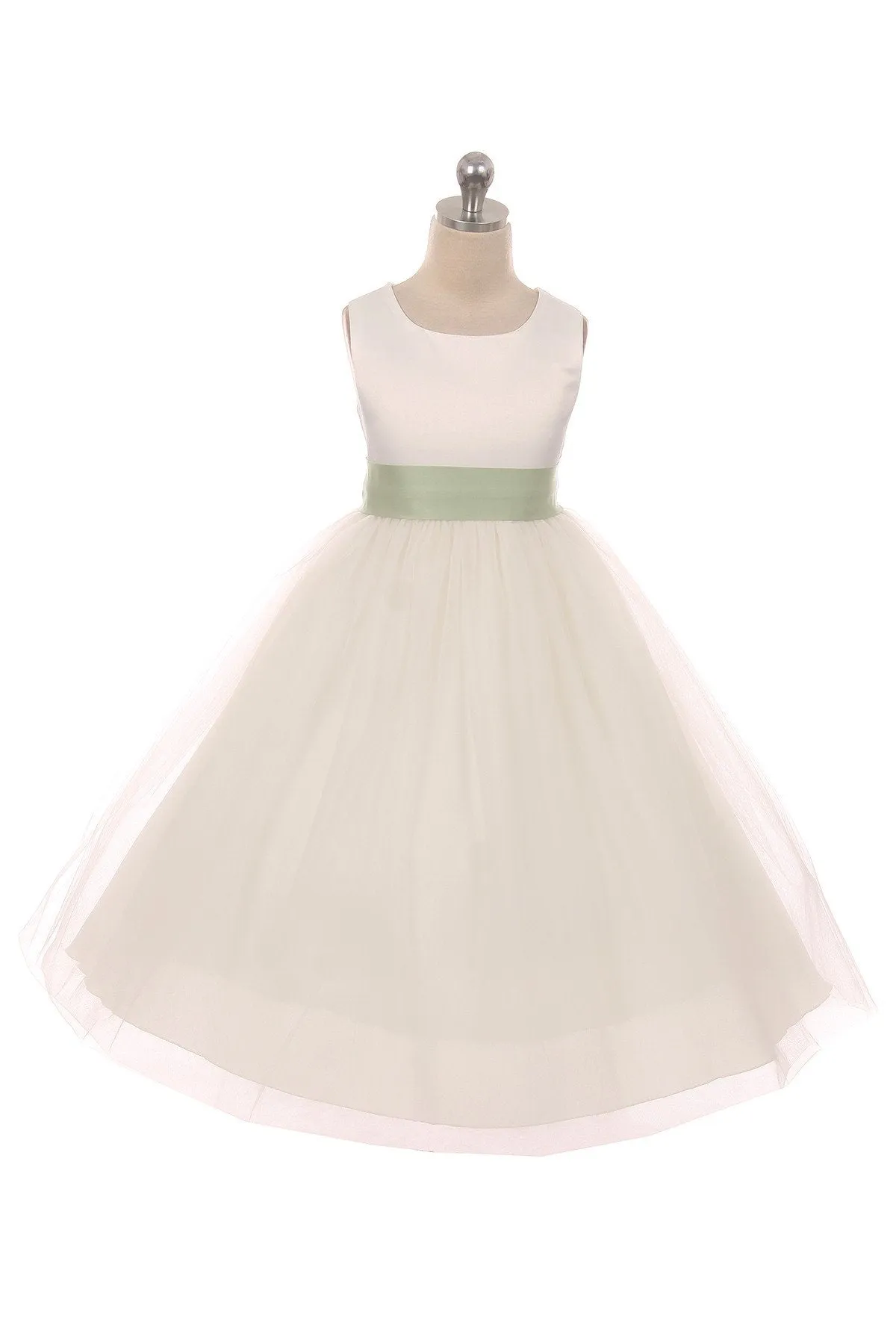 411 Satin Sash Bow Girl Dress (Ivory Dress)