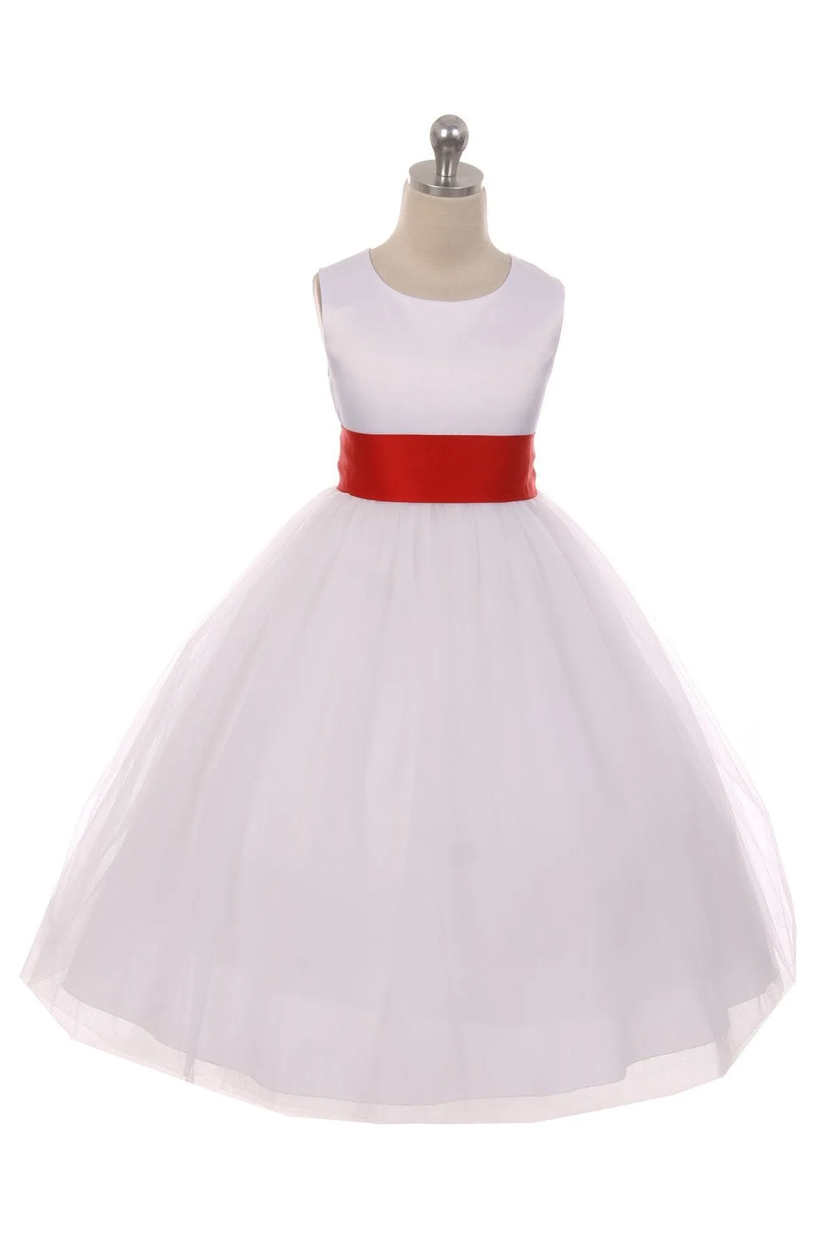 411 Satin Sash Bow Girl Dress (Ivory Dress)