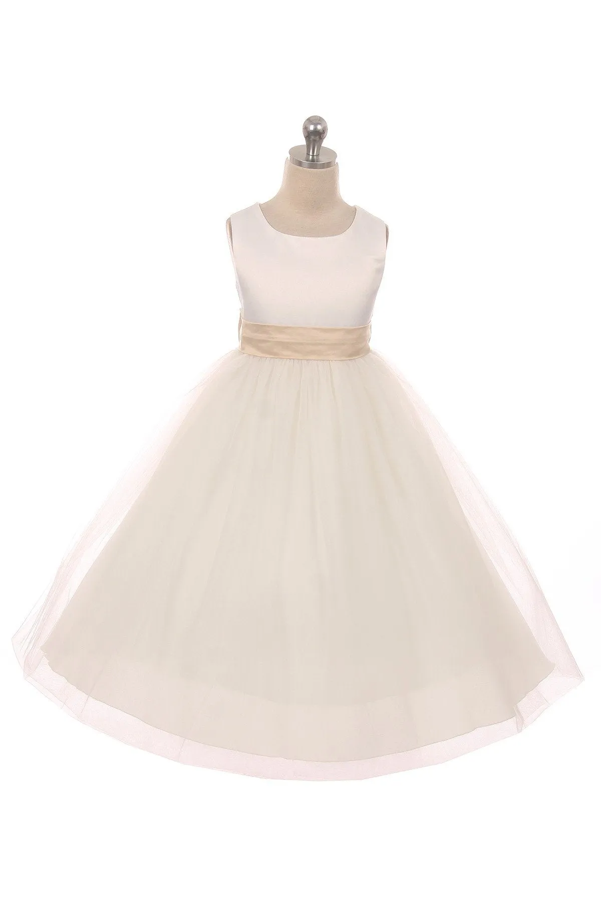 411 Satin Sash Bow Girl Dress (Ivory Dress)