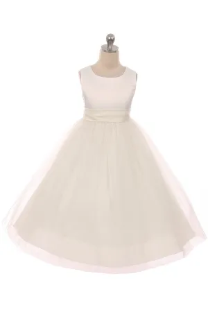 411 Satin Sash Bow Girl Dress (Ivory Dress)