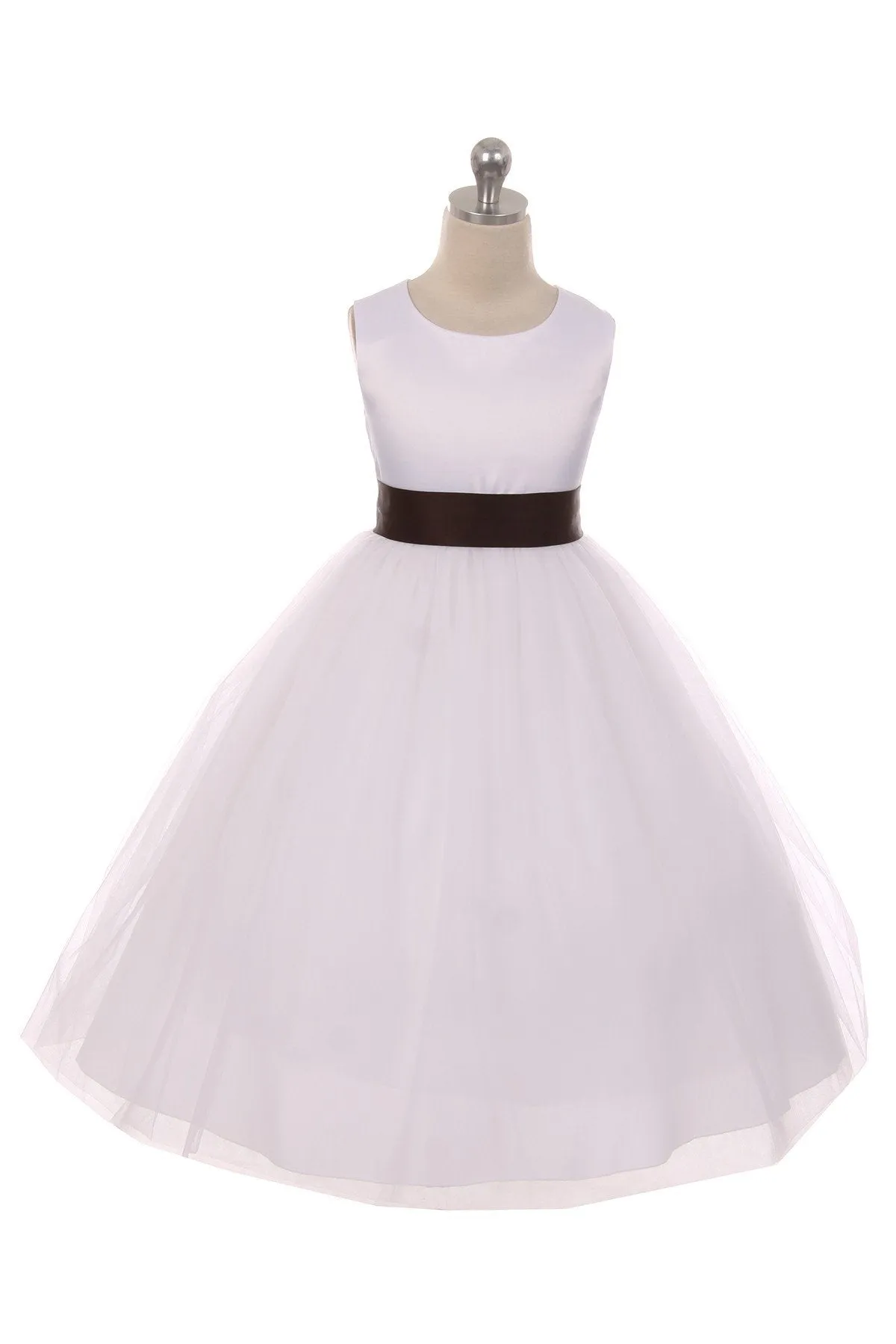 411 Satin Sash Bow Girl Dress (Ivory Dress)