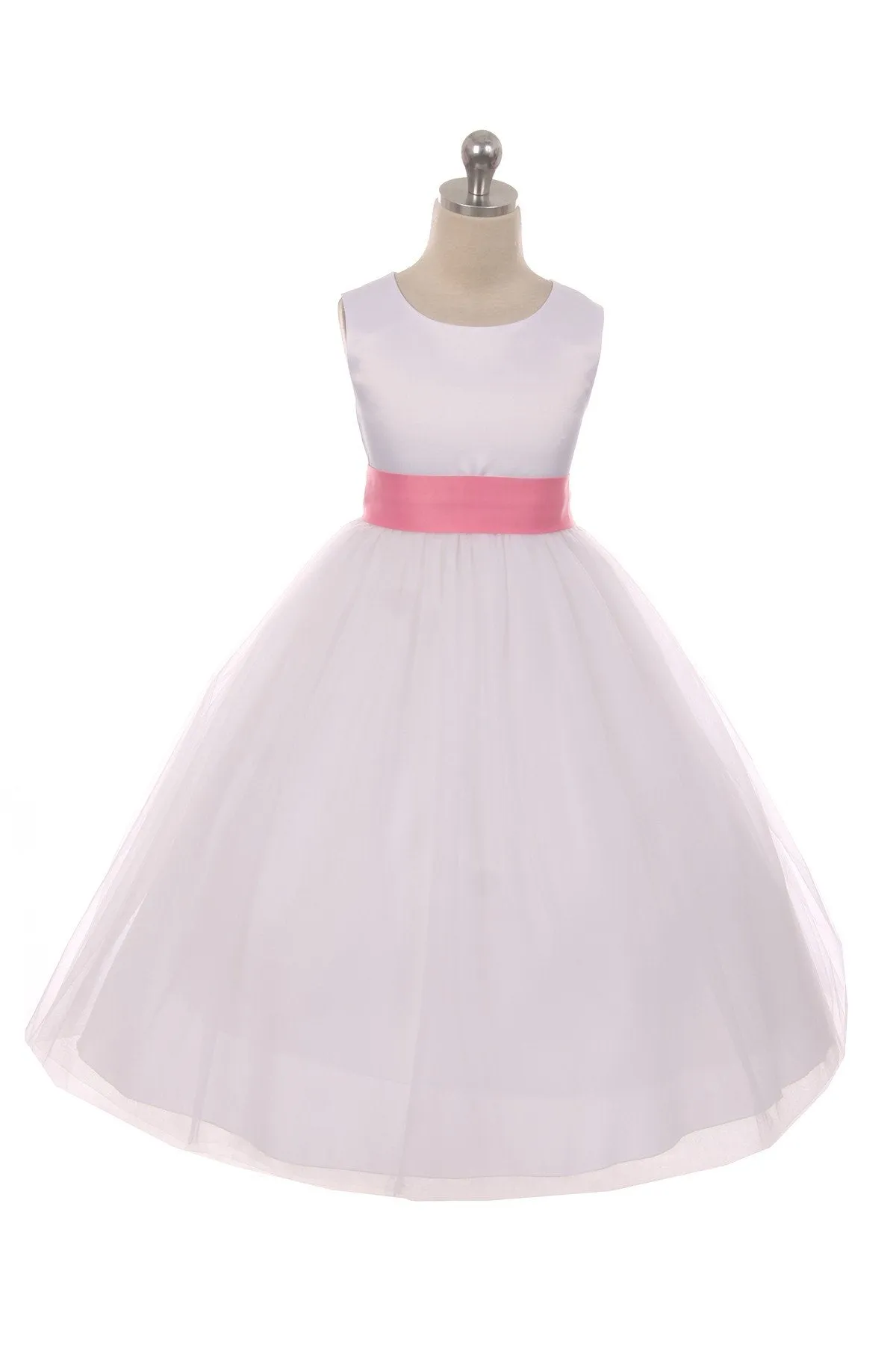 411 Satin Sash Bow Girl Dress (Ivory Dress)