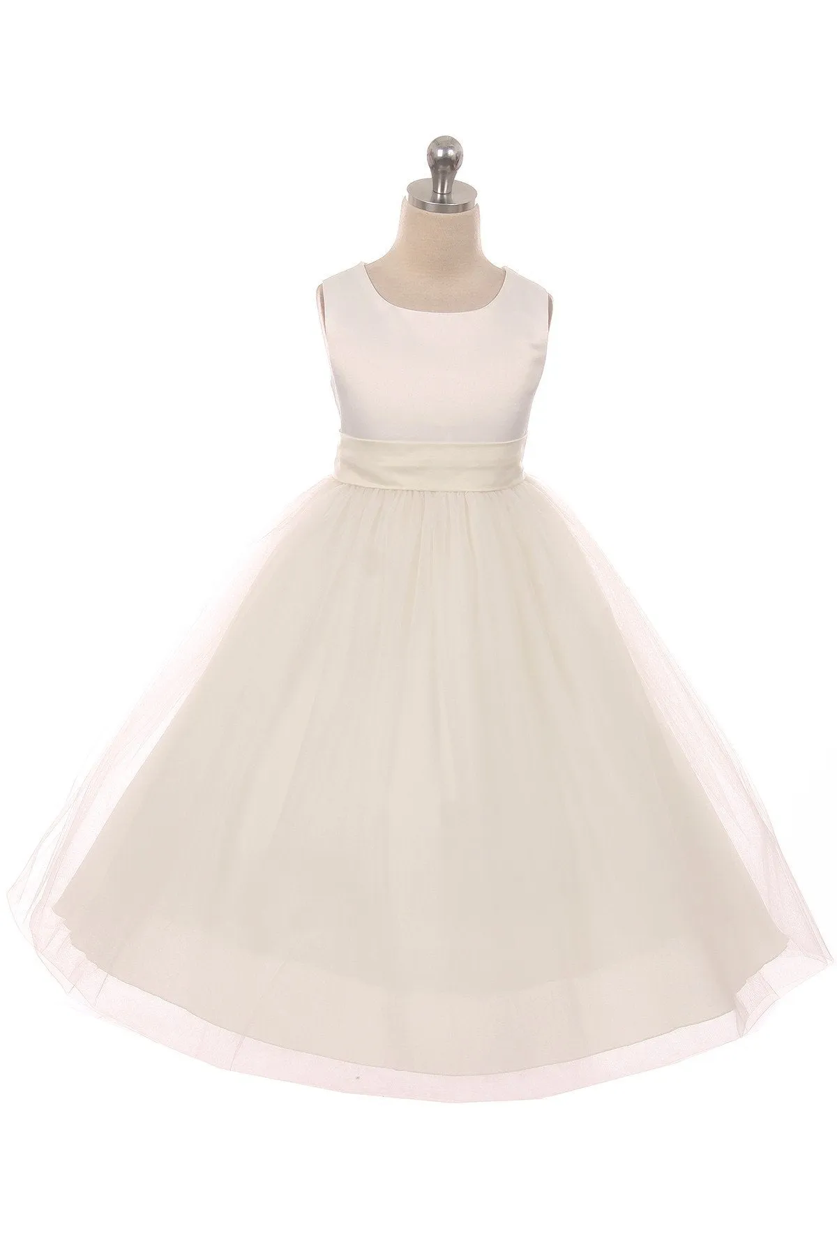 411 Satin Sash Bow Girl Dress (Ivory Dress)