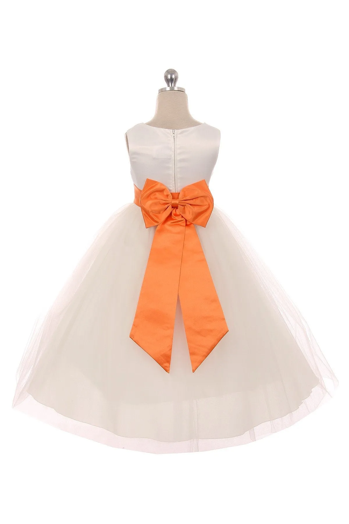 411 Satin Sash Bow Girl Dress (Ivory Dress)