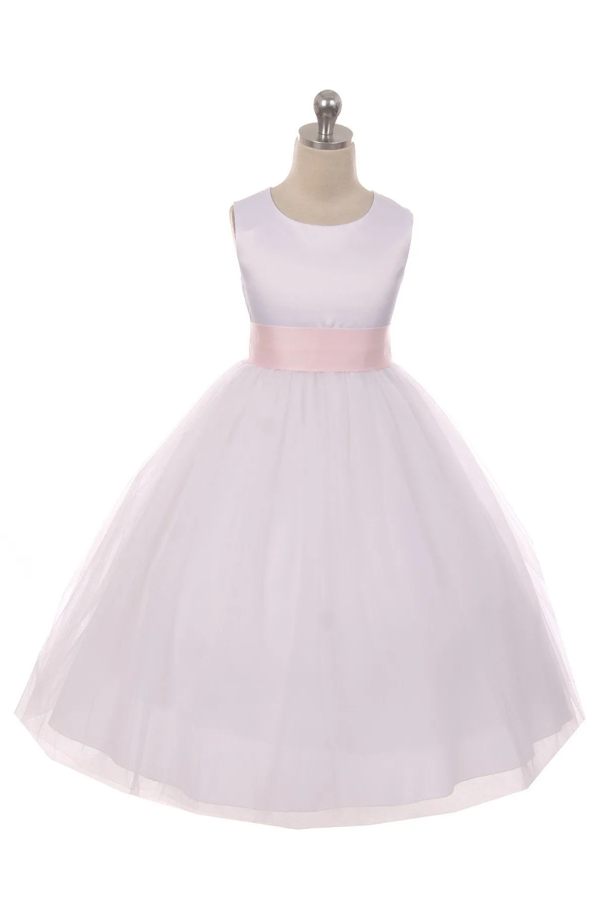 411 Satin Sash Bow Girl Dress (Ivory Dress)