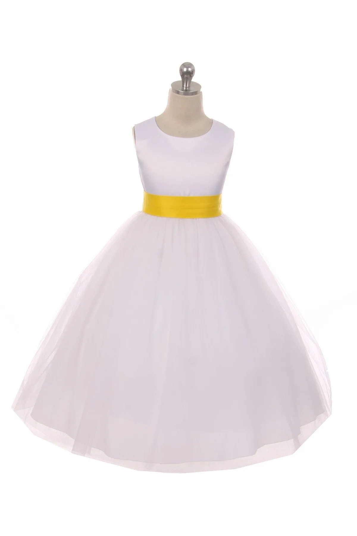 411 Satin Sash Bow Girl Dress (Ivory Dress)