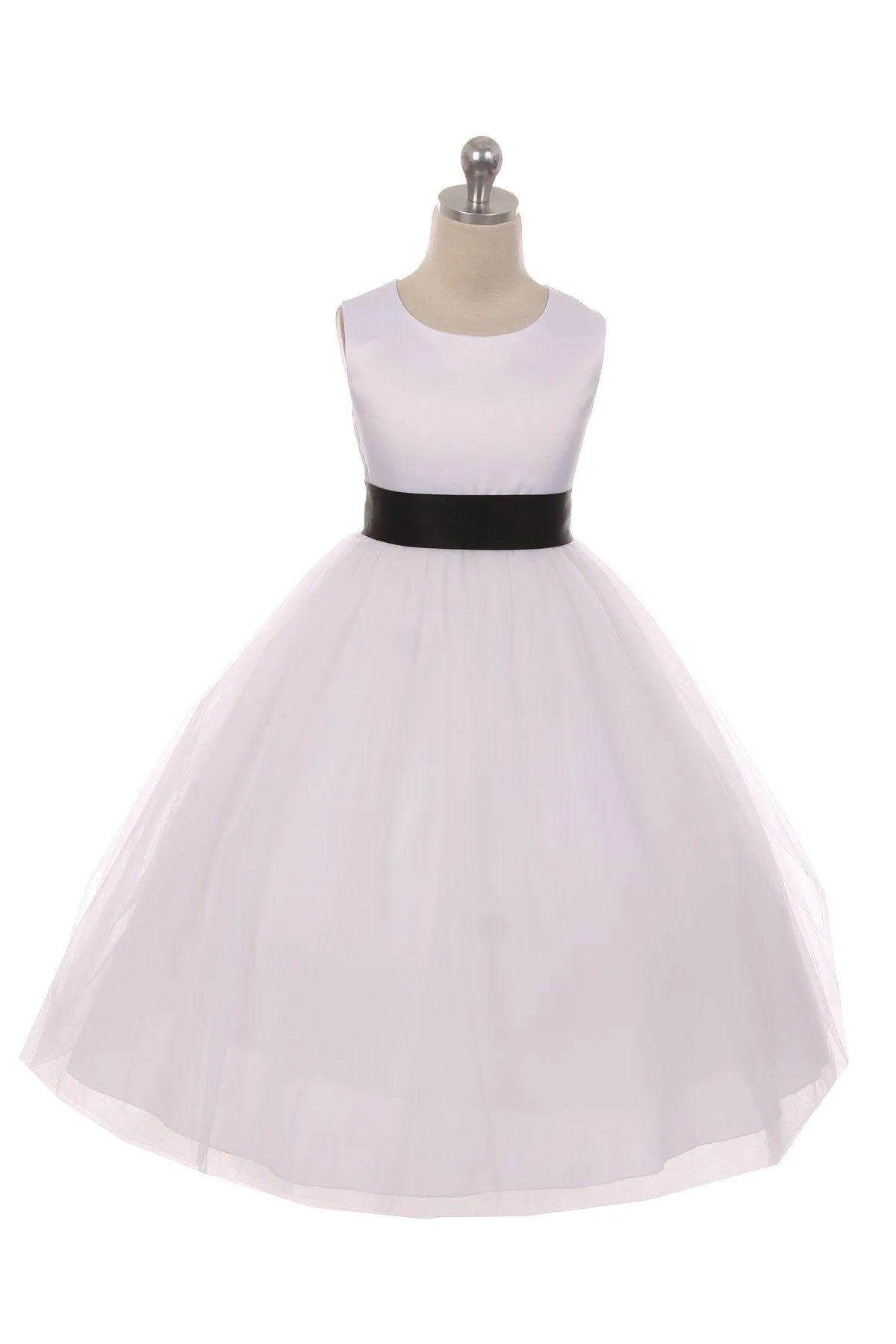 411 Satin Sash Bow Girl Dress (Ivory Dress)