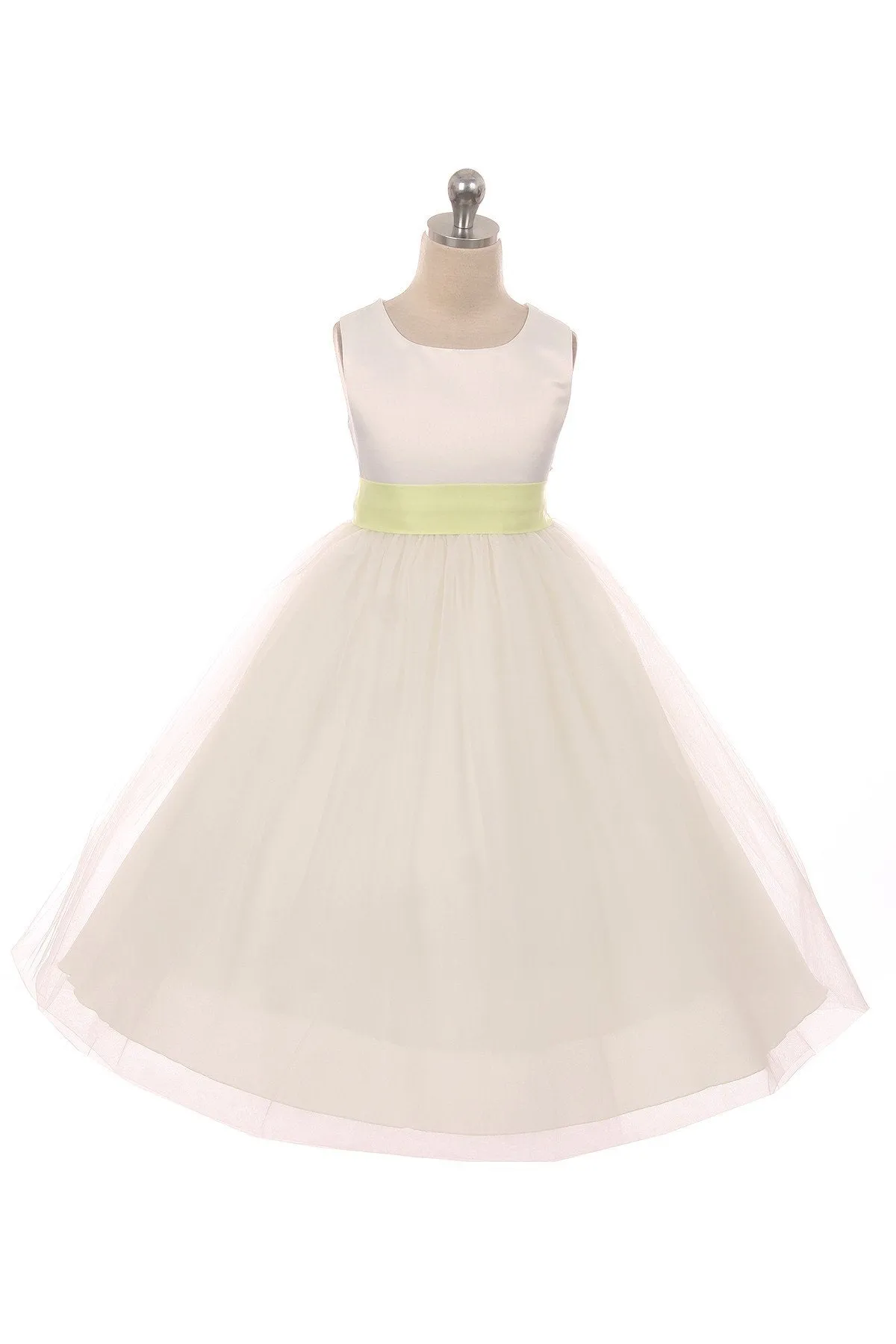 411 Satin Sash Bow Girl Dress (Ivory Dress)
