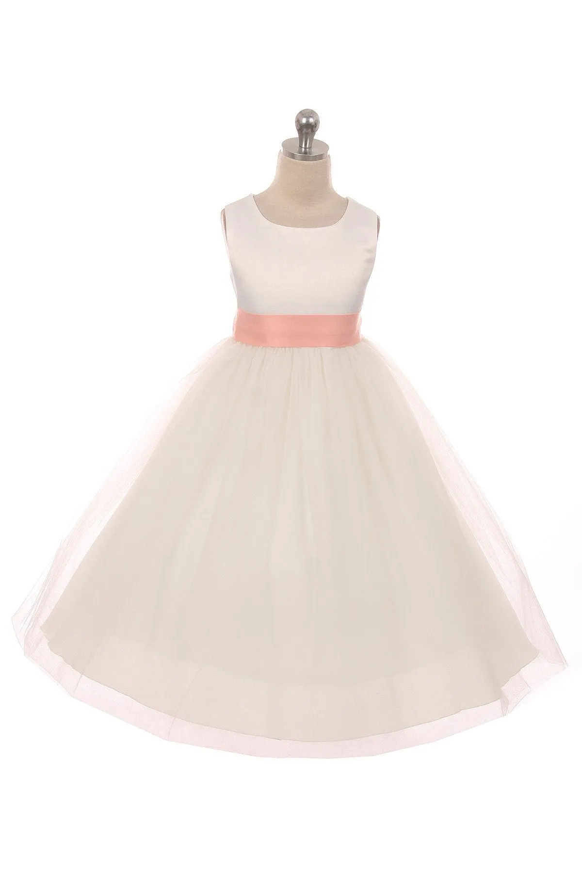 411 Satin Sash Bow Girl Dress (Ivory Dress)