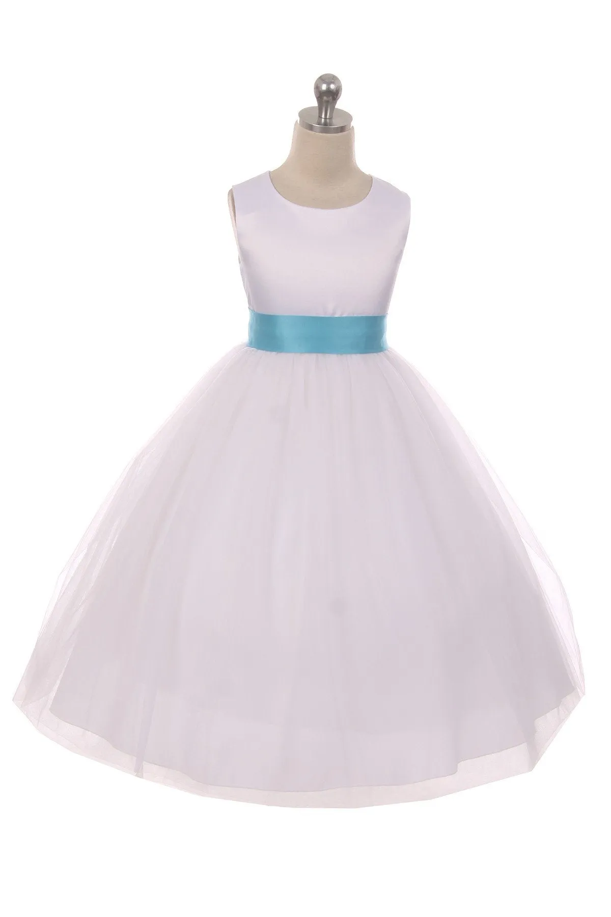 411 Satin Sash Bow Girl Dress (Ivory Dress)