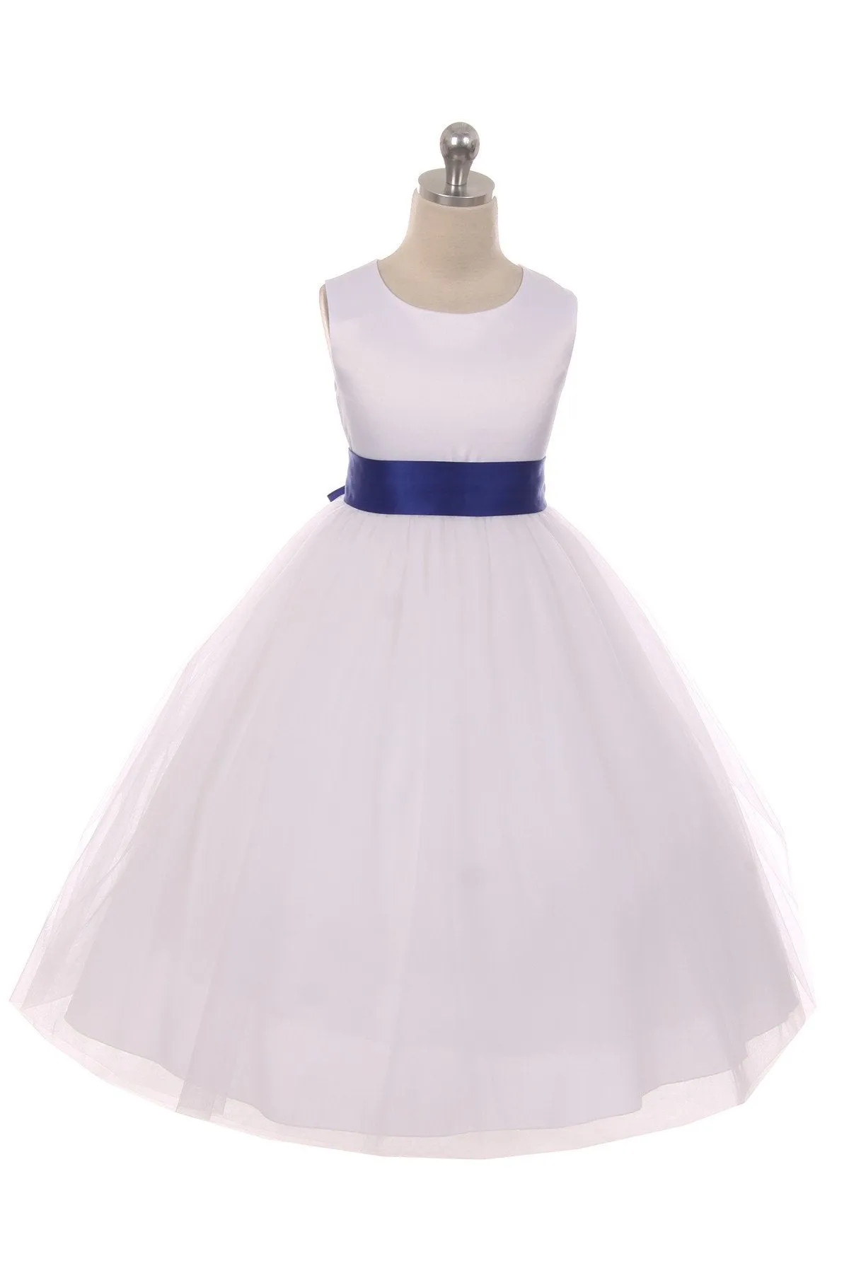 411 Satin Sash Bow Girl Dress (Ivory Dress)