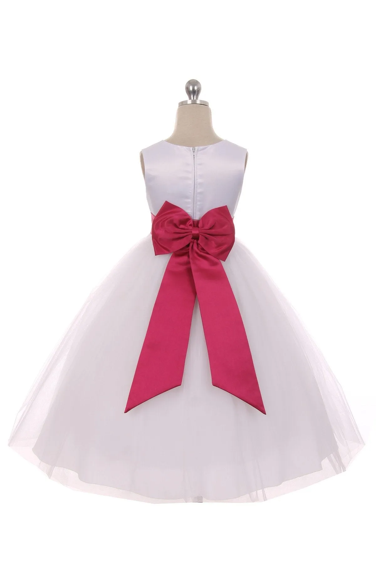 411 Satin Sash Bow Girl Dress (Ivory Dress)