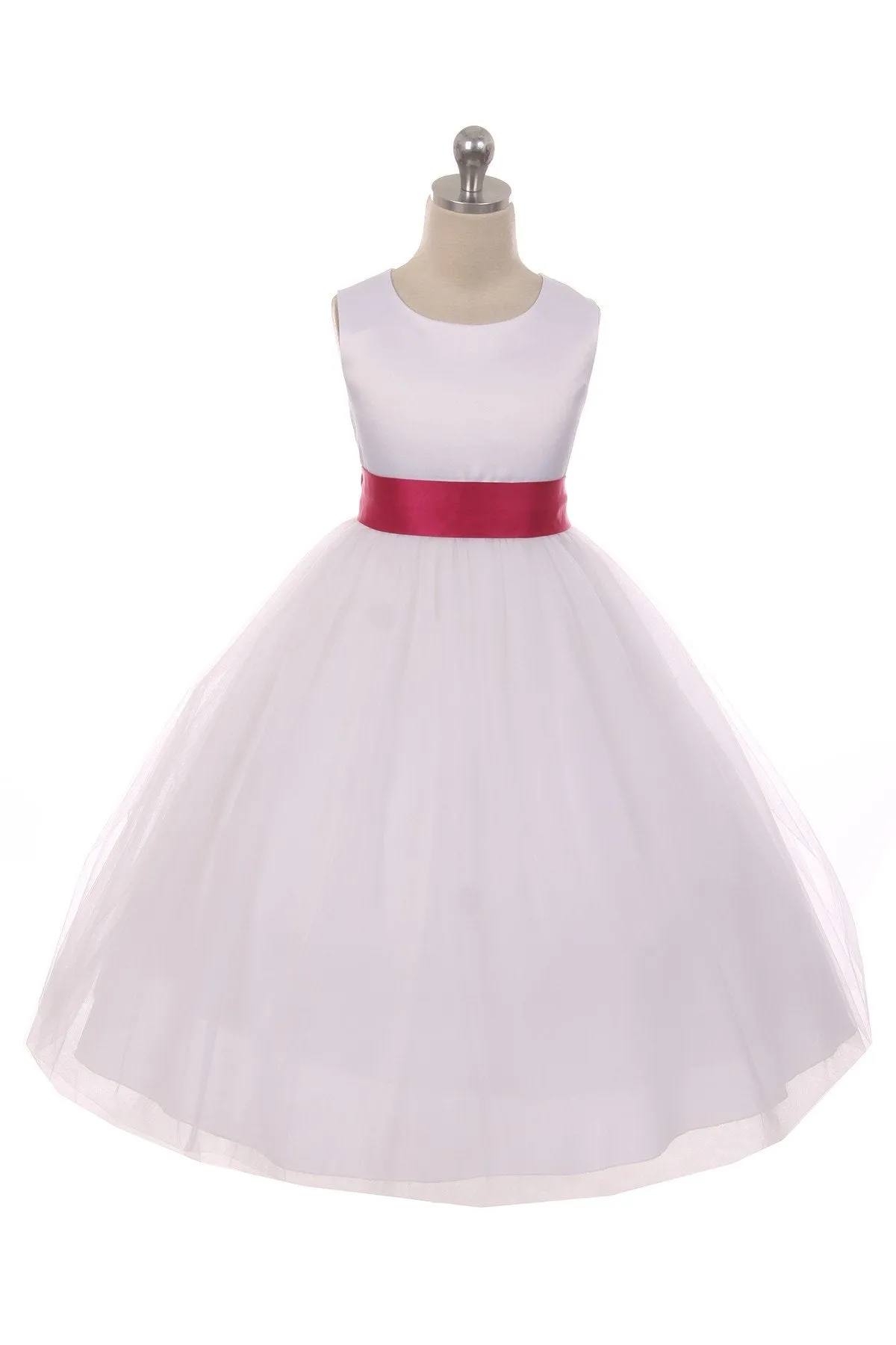 411 Satin Sash Bow Girl Dress (Ivory Dress)