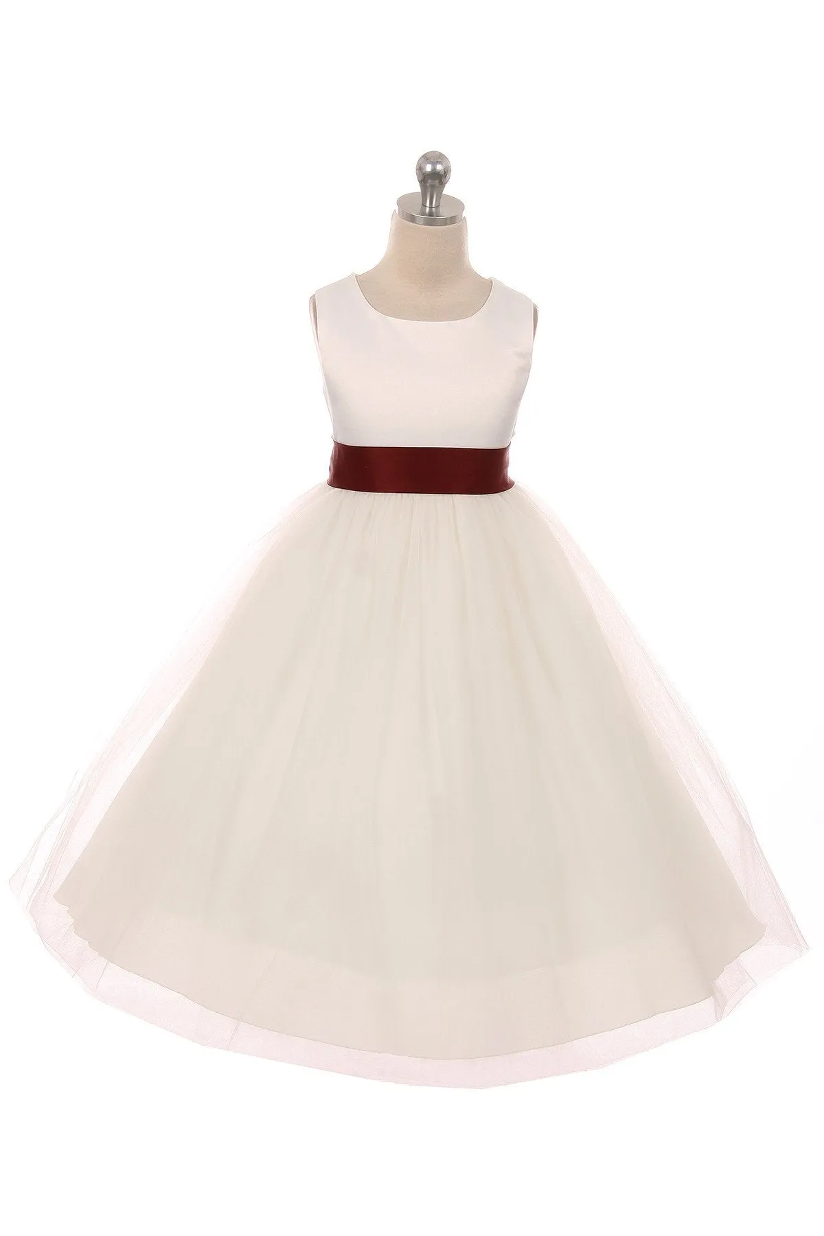 411 Satin Sash Bow Girl Dress (Ivory Dress)