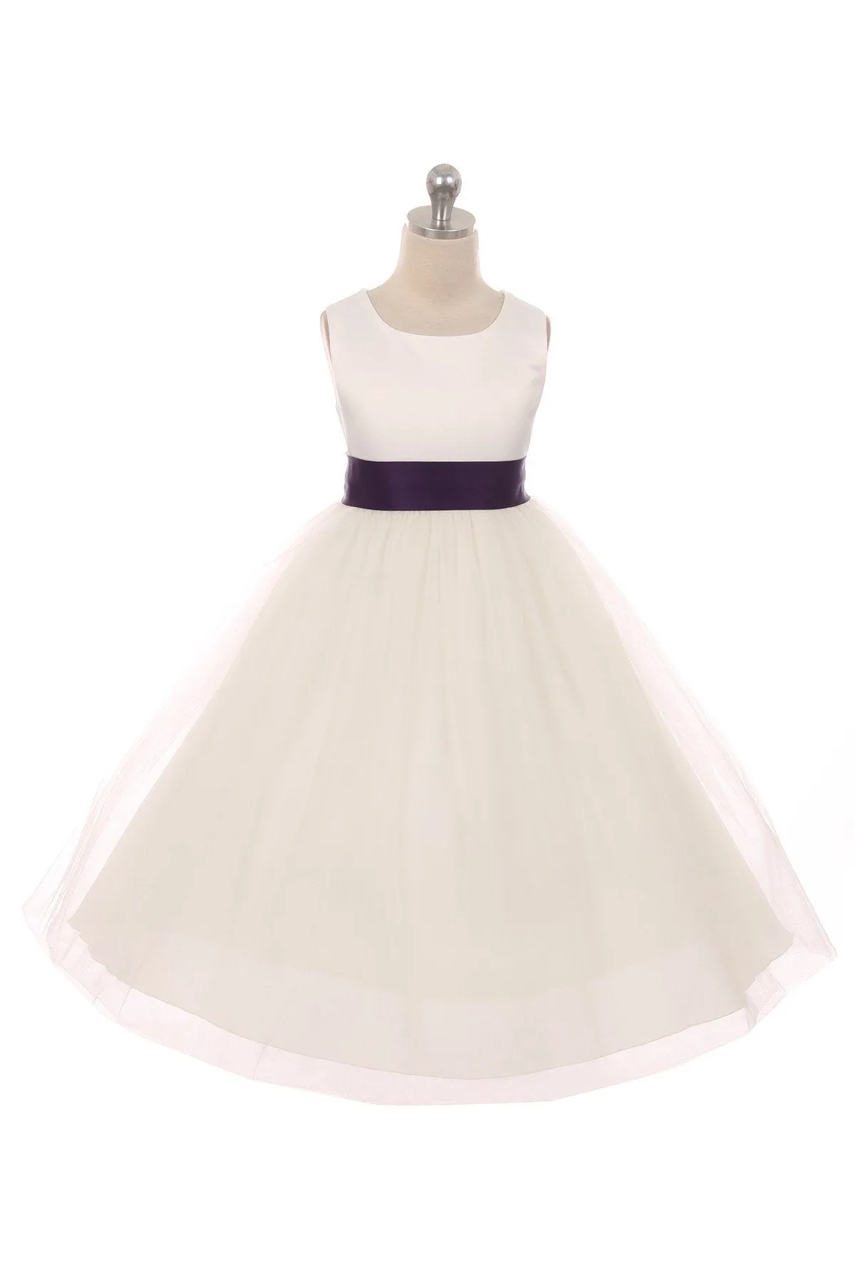 411 Satin Sash Bow Girl Dress (Ivory Dress)