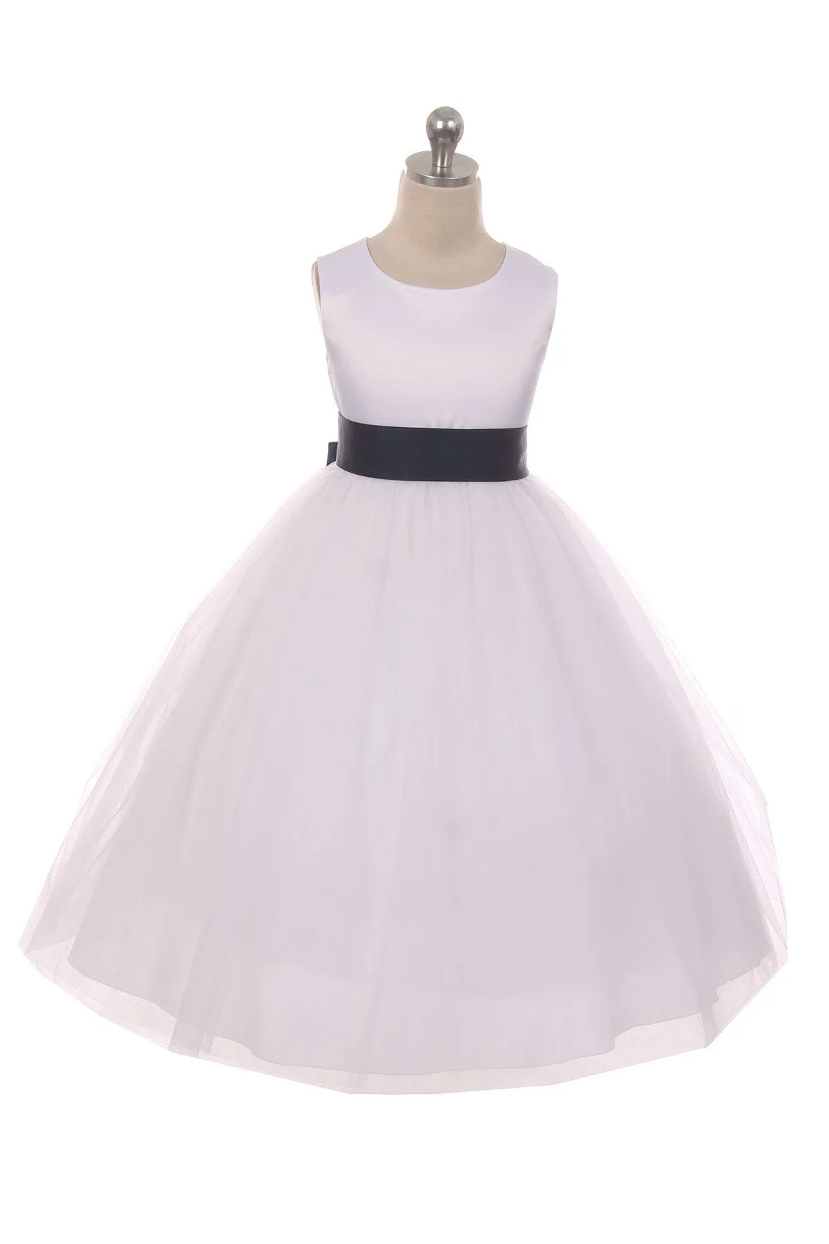 411 Satin Sash Bow Girl Dress (Ivory Dress)