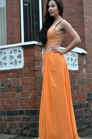 A-line One-shoulder Floor Length Chiffon Rhinestone Prom Dress