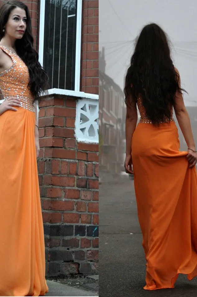 A-line One-shoulder Floor Length Chiffon Rhinestone Prom Dress