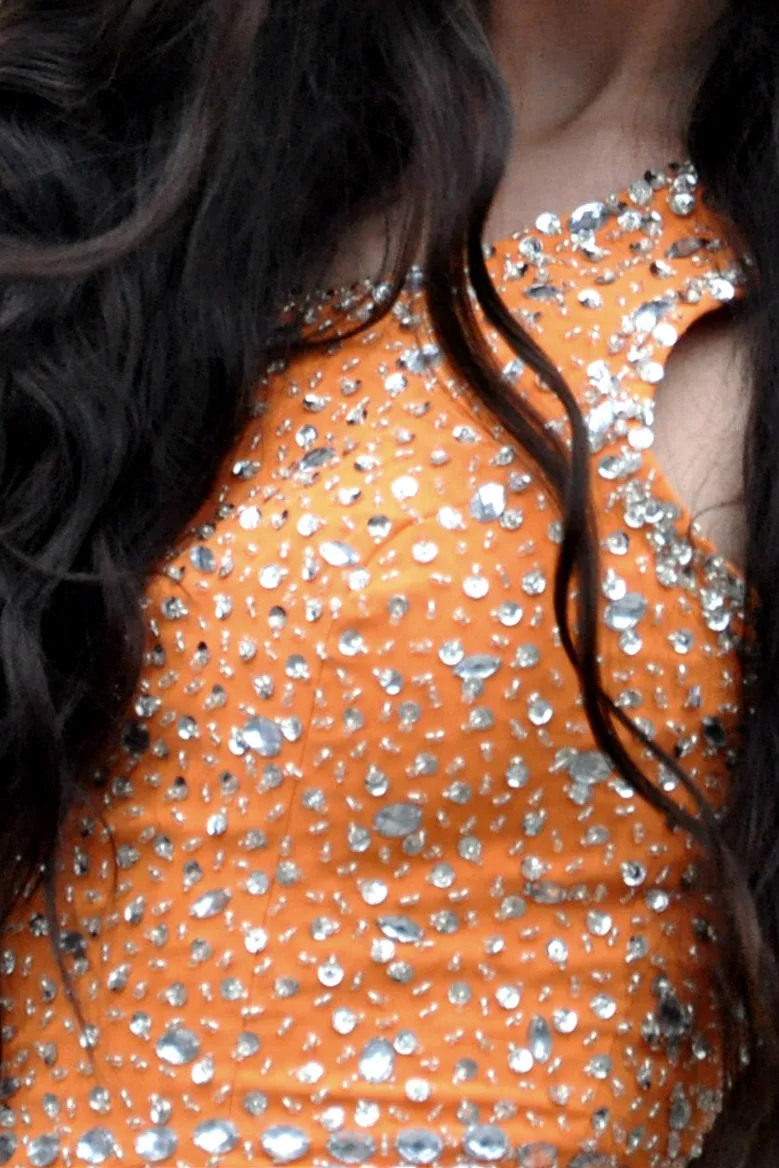 A-line One-shoulder Floor Length Chiffon Rhinestone Prom Dress