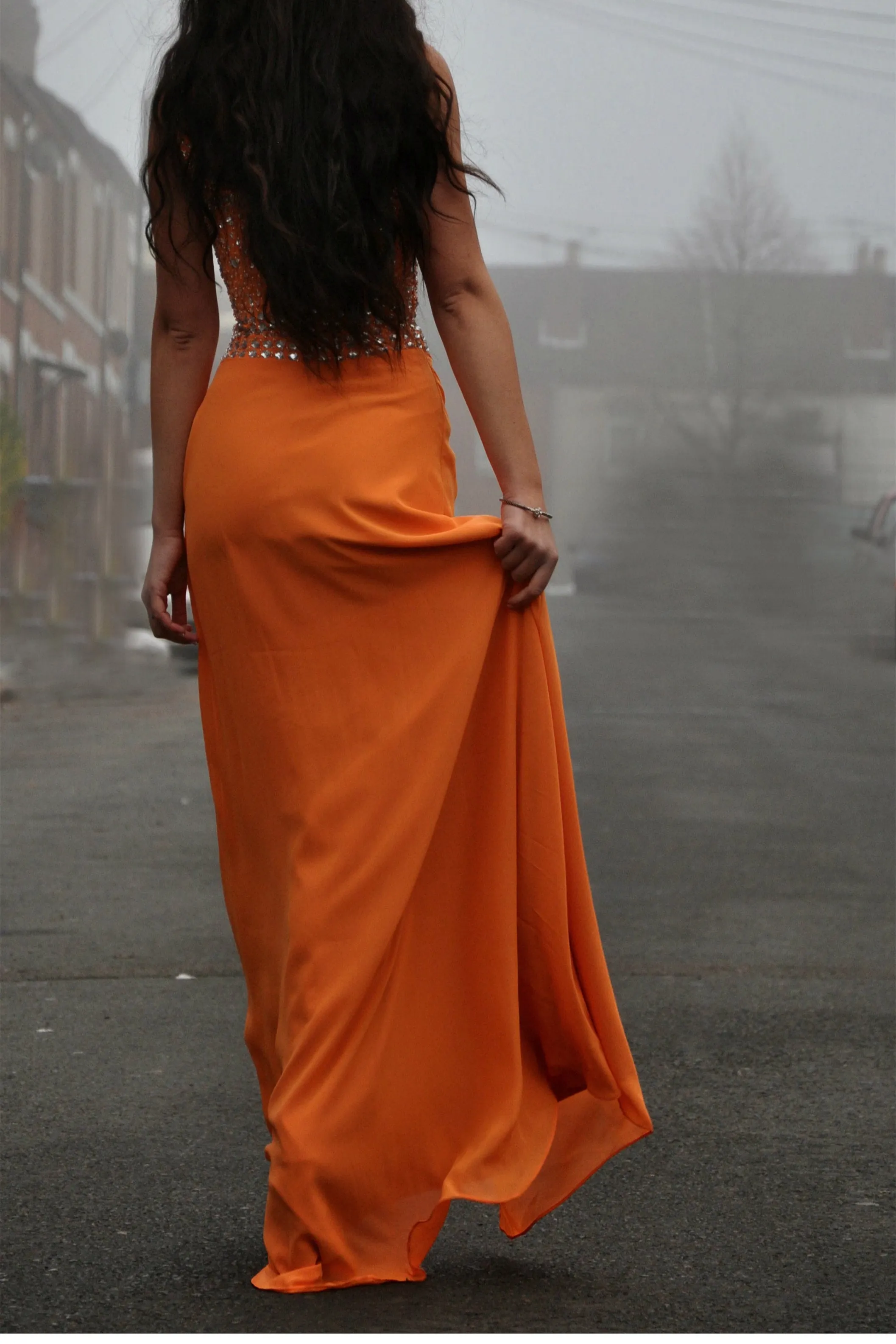 A-line One-shoulder Floor Length Chiffon Rhinestone Prom Dress