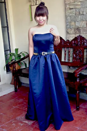 A-line Strapless Floor Length Charmuse Belt Bridesmaid Dress