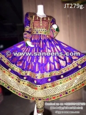 Afghan Wedding Dress In Blue Color With Handmade Embroidery Work