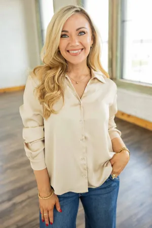 ALEYNA SATIN BUTTON DOWN LONG SLEEVE TOP