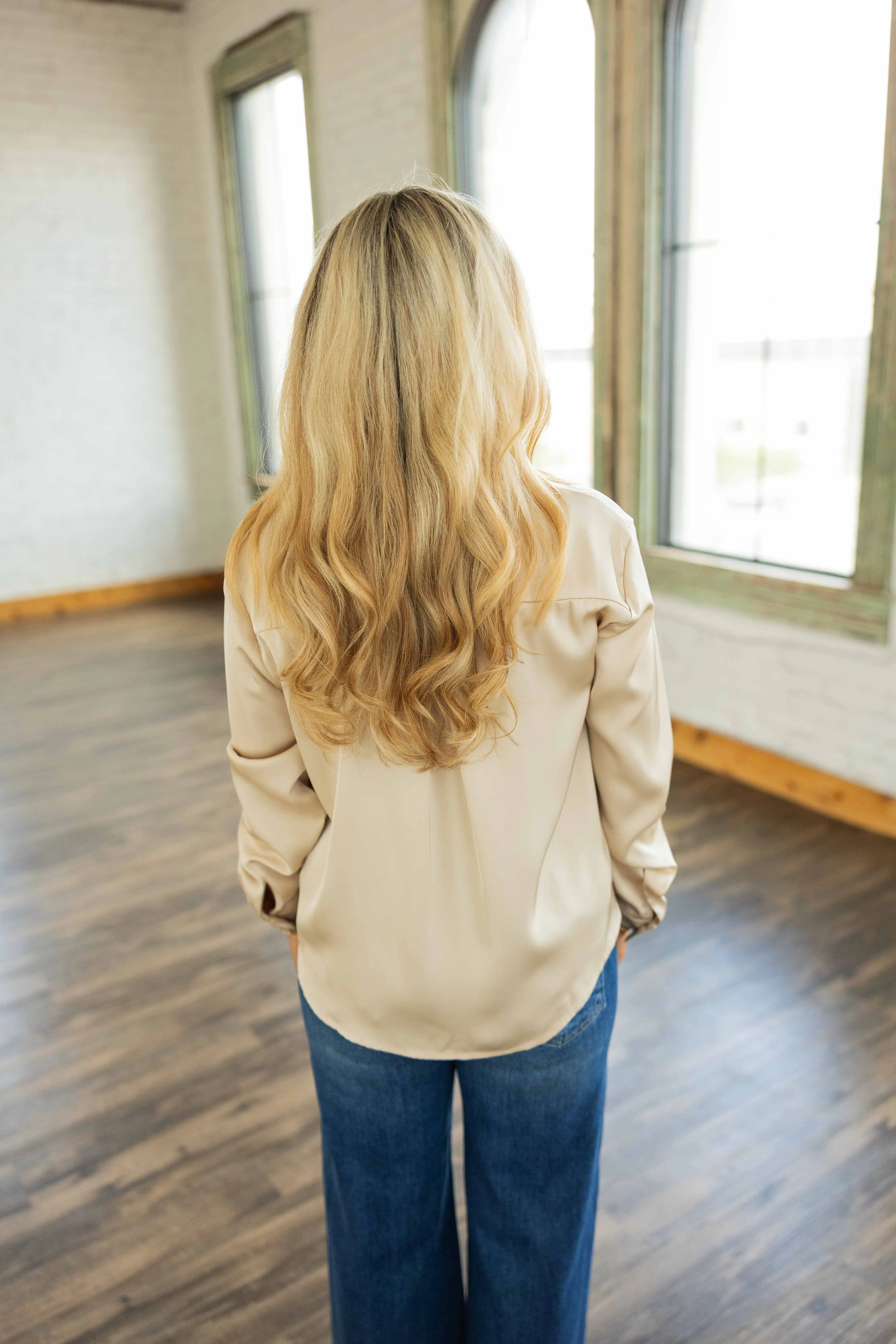 ALEYNA SATIN BUTTON DOWN LONG SLEEVE TOP