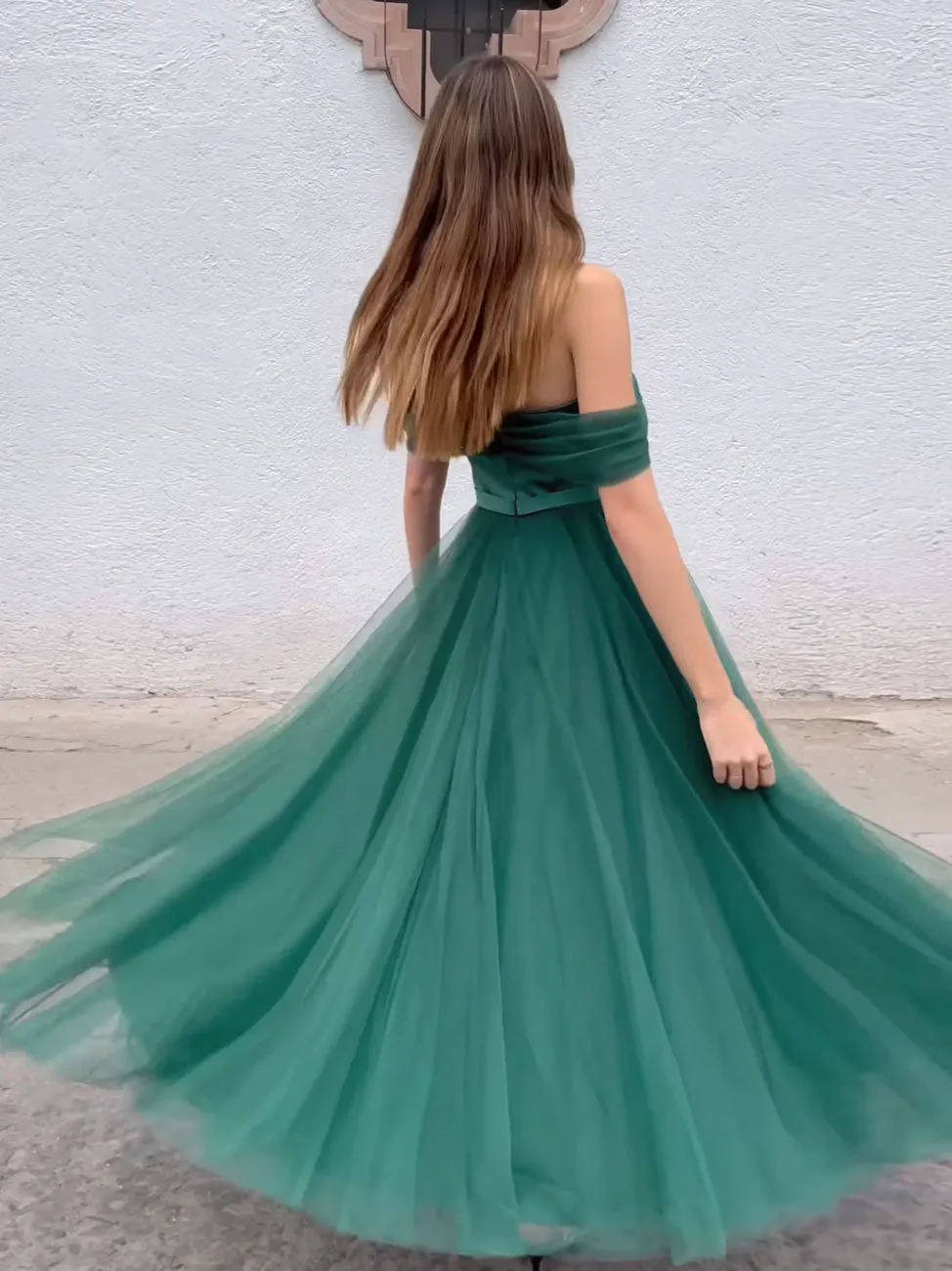 Aline Green Tulle Prom Dress, Tea Length Green Formal Party Dress