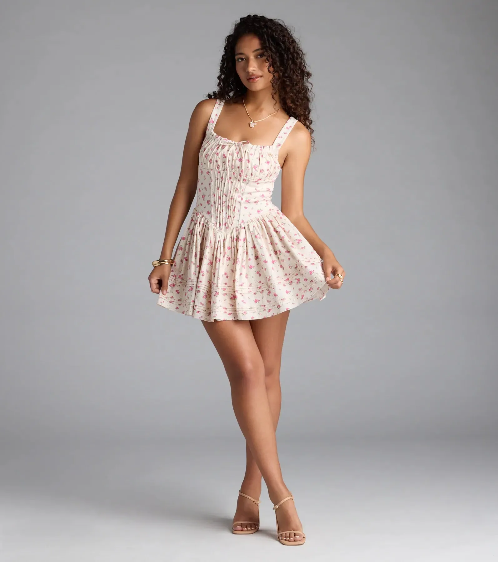 All Day Cuteness Floral Corset Skater Dress