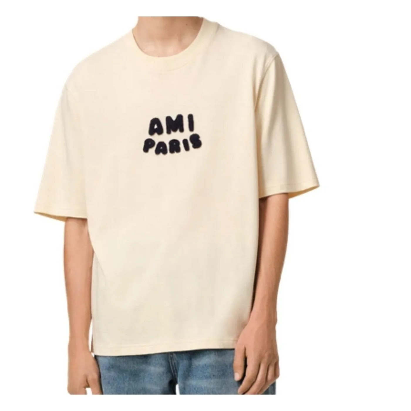 Ami Paris - T-Shirt Ami Paris En Jersey De Coton Biologique - White Cream
