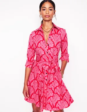 Amy Cotton Short Shirt Dress-Poppy Red, Blossomy