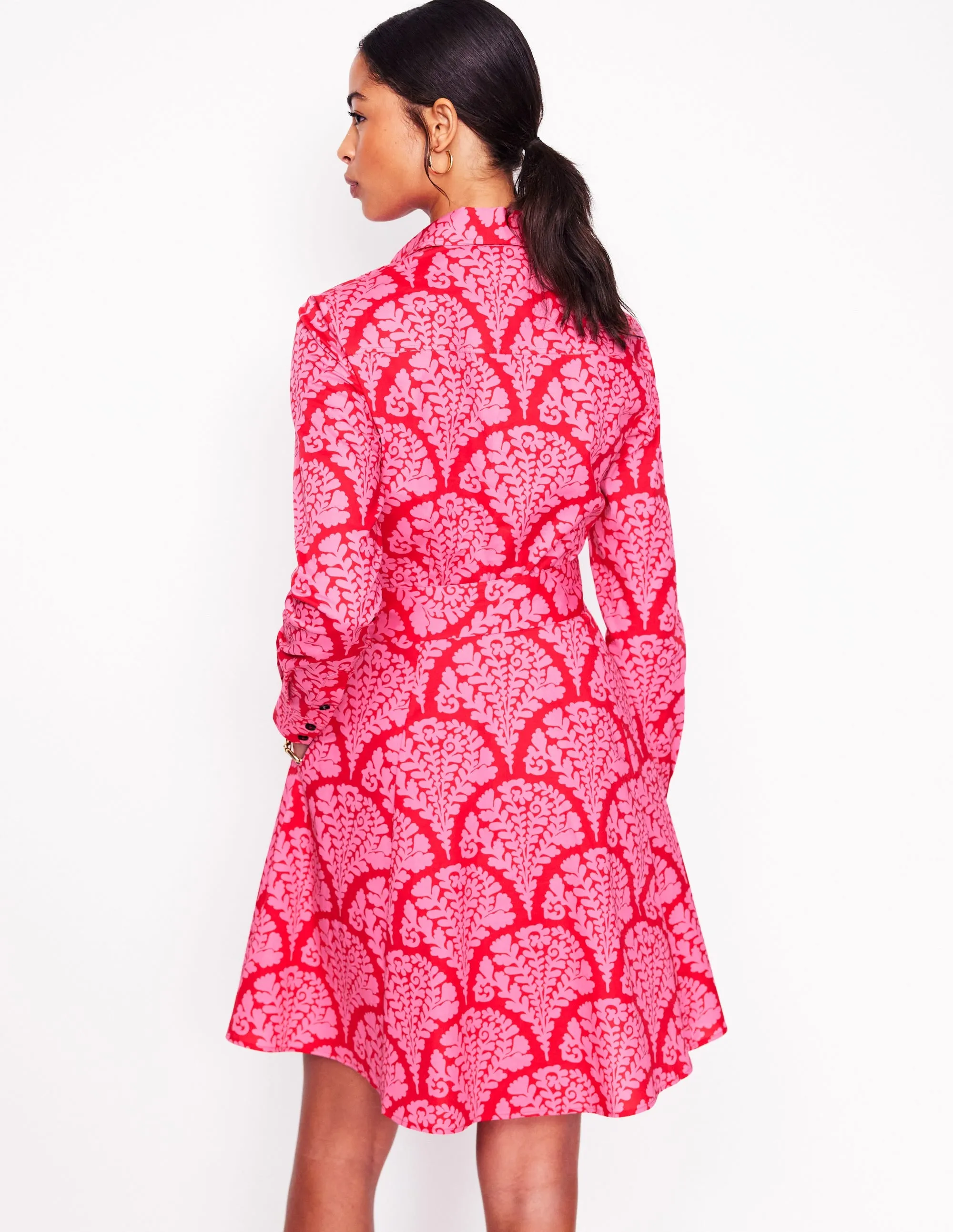 Amy Cotton Short Shirt Dress-Poppy Red, Blossomy