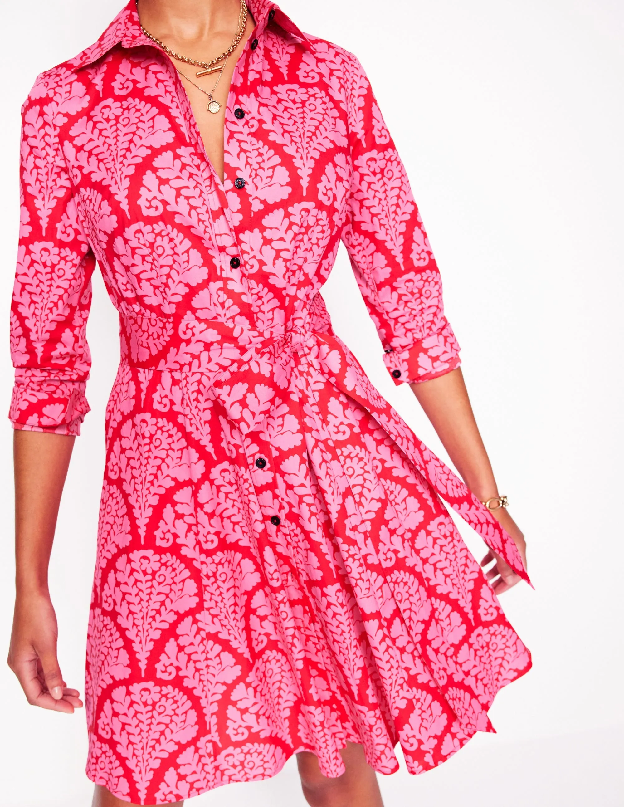 Amy Cotton Short Shirt Dress-Poppy Red, Blossomy