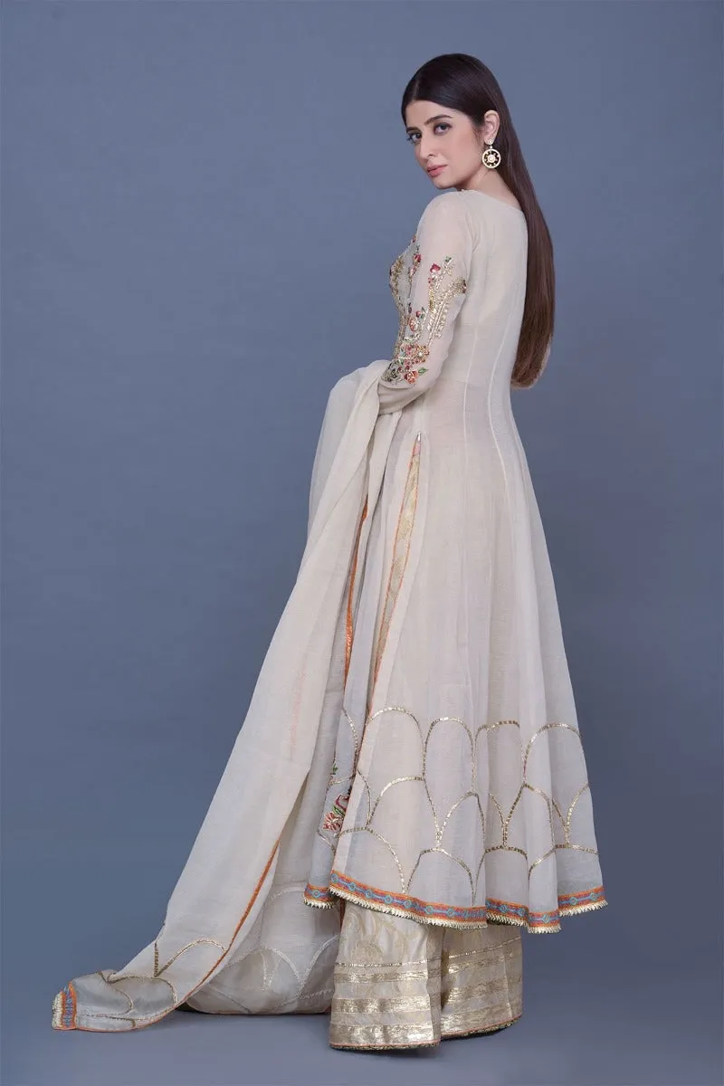 Anarkali Wedding Party Frock in Beige Color #Y2058
