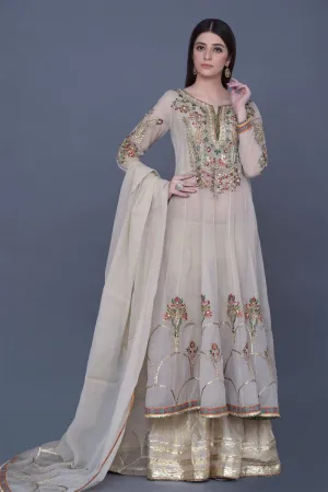 Anarkali Wedding Party Frock in Beige Color #Y2058