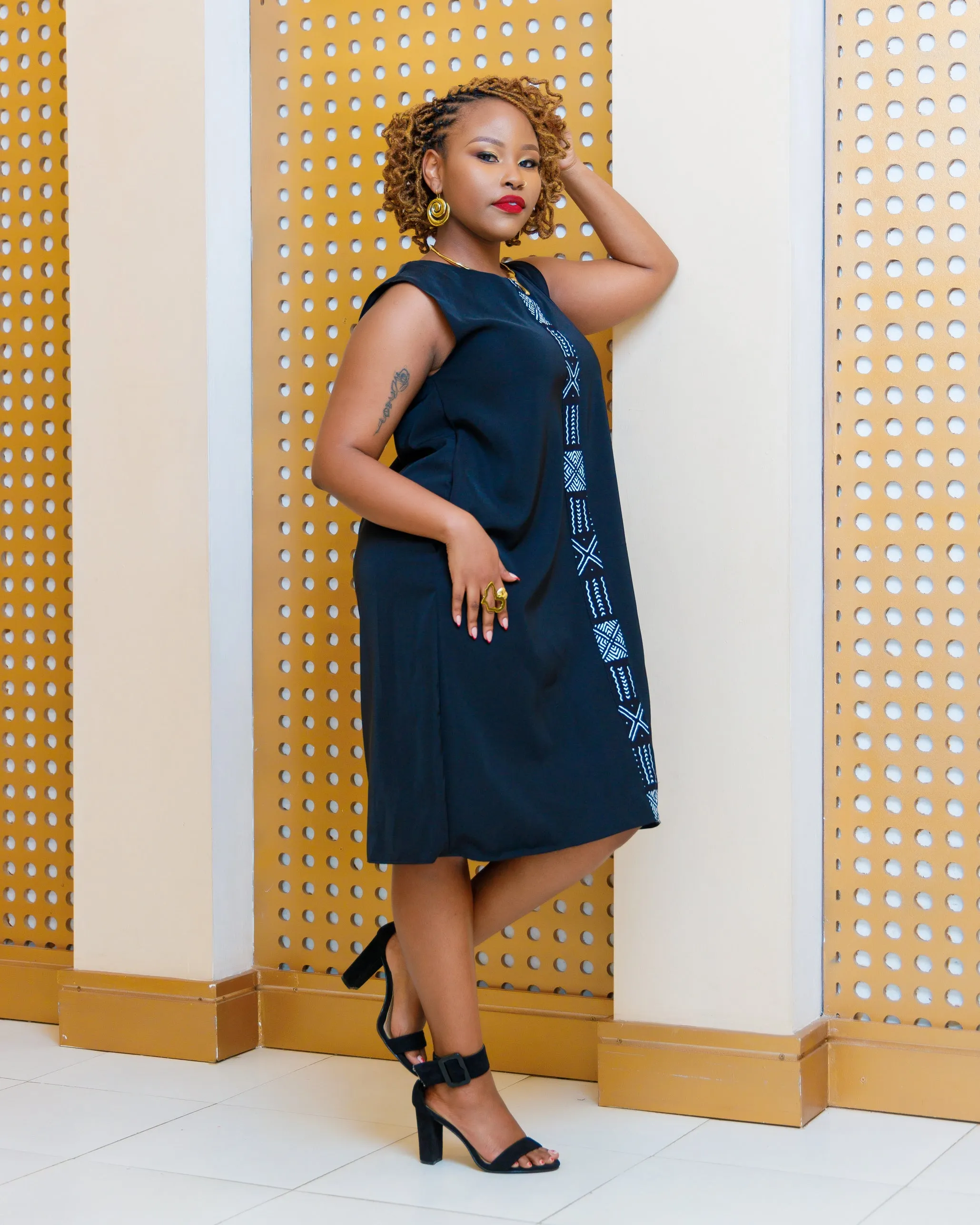 Ankara Chola Knee Length - Black
