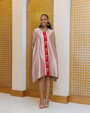 Ankara Chola Knee Length - Nude/Red