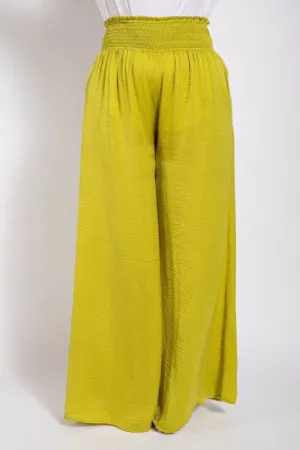 Apple Green Washed Satin Wide Leg Pant